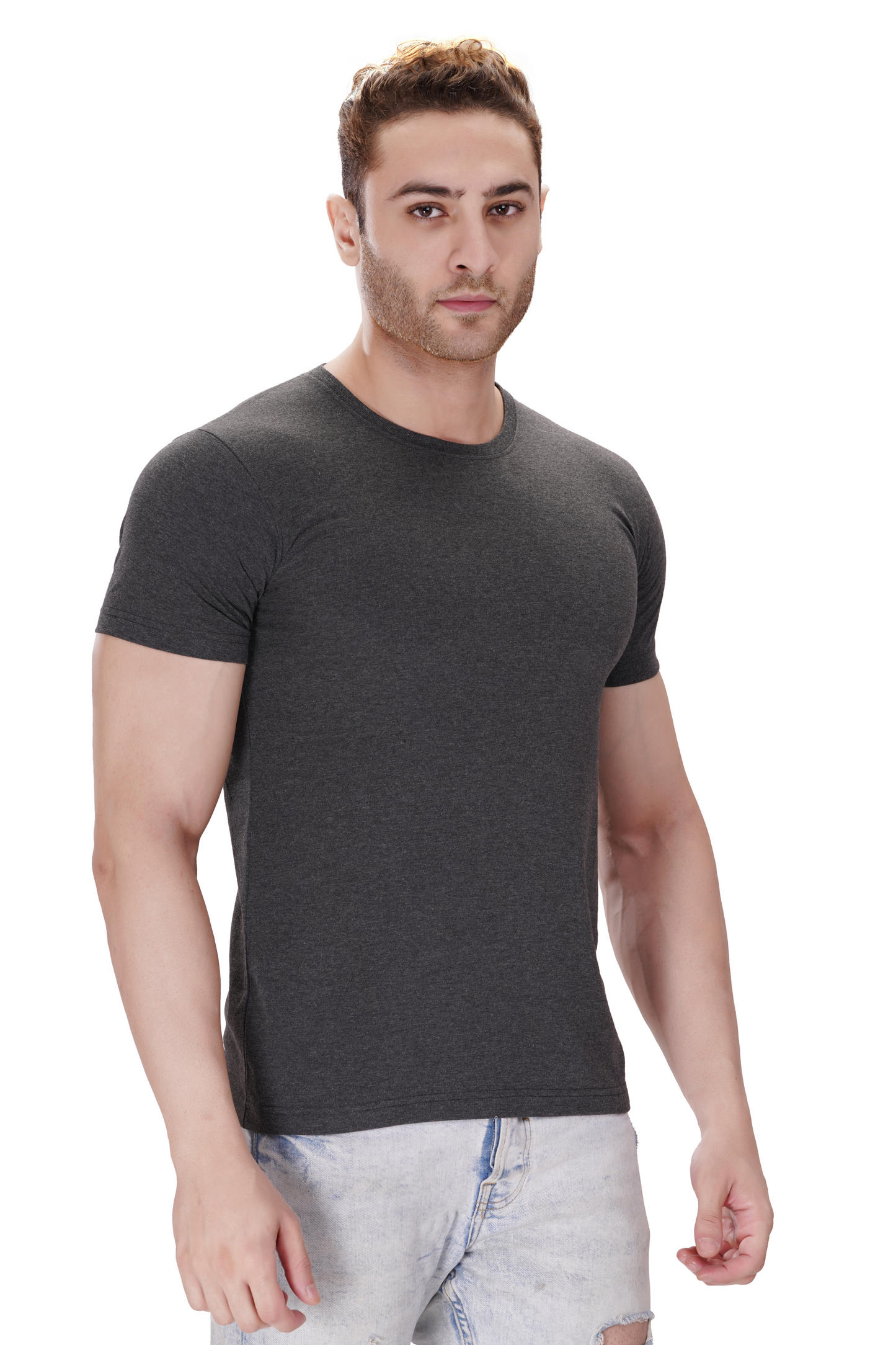 100% Cotton Men’s Half Sleeve T-Shirt - Charcoal Melange