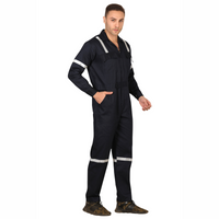 100% Cotton Hi-Visibility Industrial Coverall Boiler Suit with Grey Reflective Tape overcoat - Navy Blue