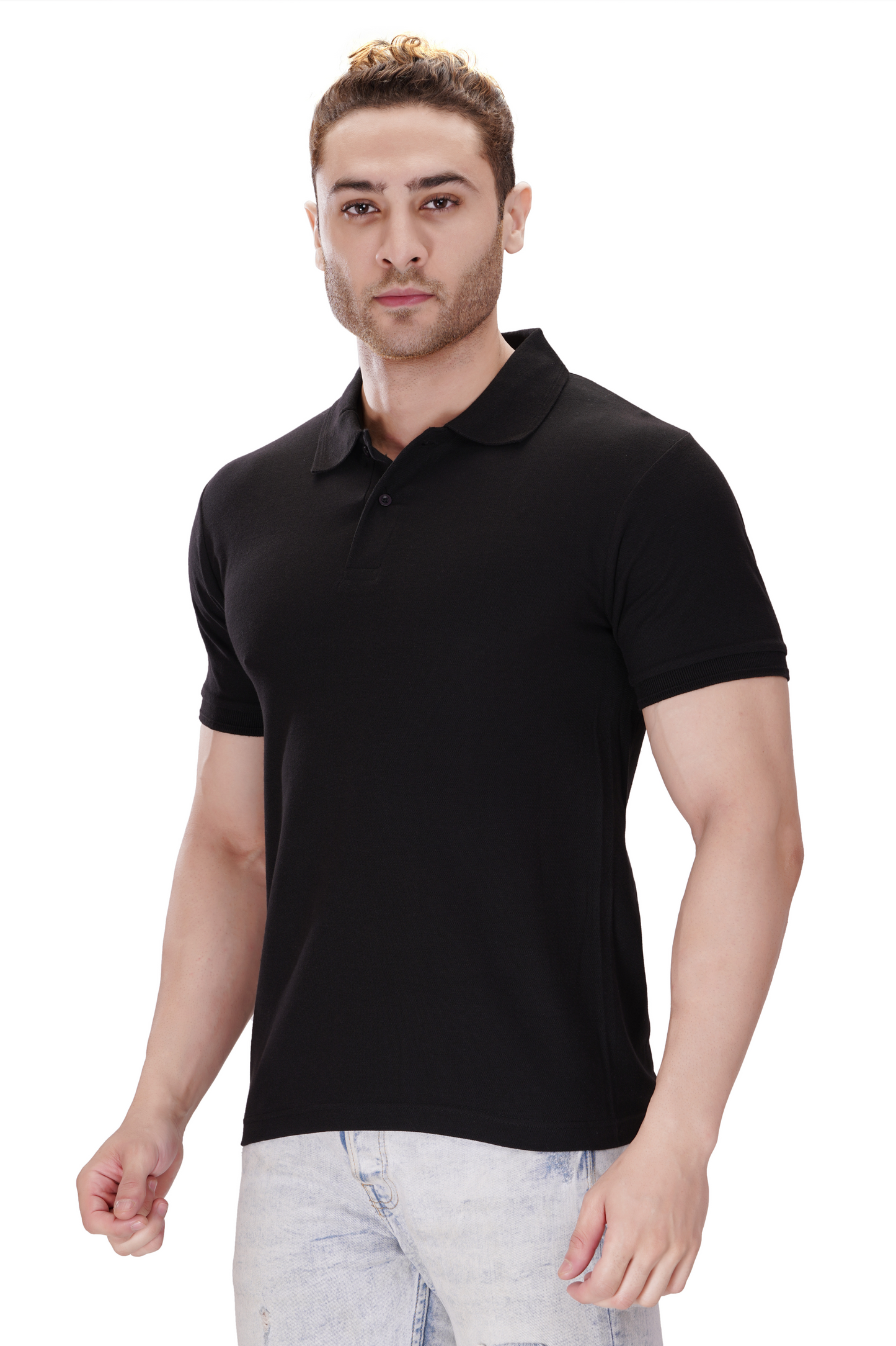 100% Cotton Men’s Half Sleeve Polo Neck T-Shirt - Black