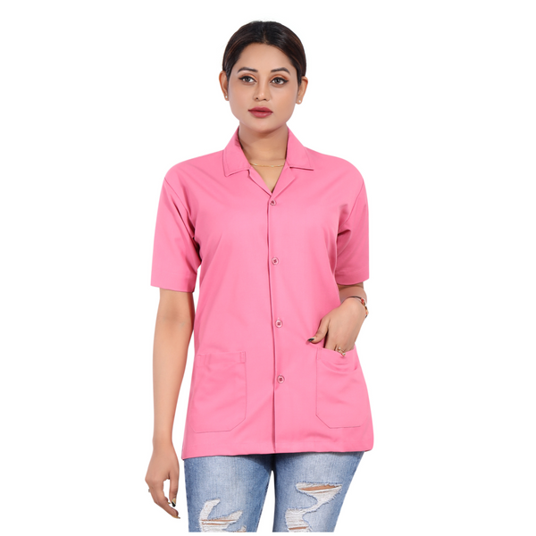 Cotton Unisex Apron Lab Coat - Regular Length - Half Sleeves - Pink