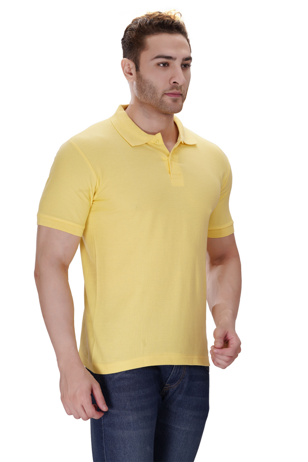 100% Cotton Men’s Half Sleeve Polo Neck T-Shirt - Pale Yellow