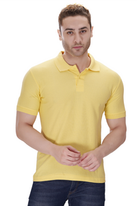 100% Cotton Men’s Half Sleeve Polo Neck T-Shirt - Pale Yellow