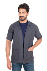 Cotton Unisex Apron Lab Coat - Regular Length - Half Sleeves - Grey