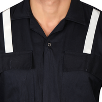 100% Cotton Hi-Visibility Industrial Coverall Boiler Suit with Grey Reflective Tape overcoat - Navy Blue