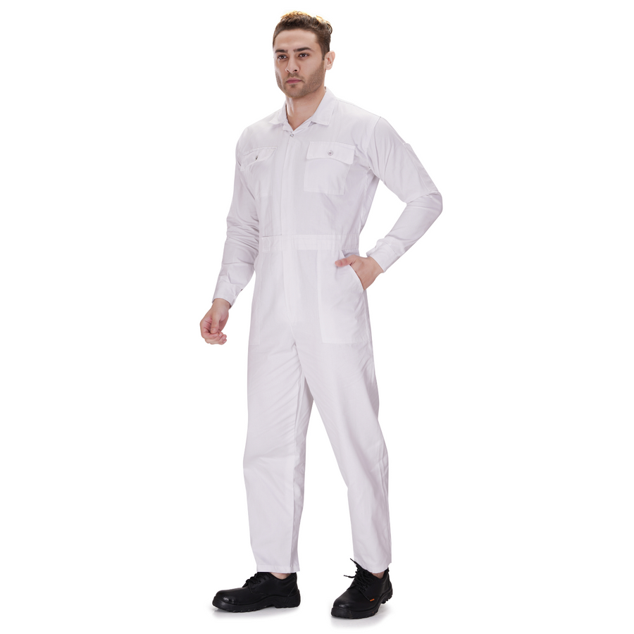 100% Cotton Hi-Visibility Industrial Coverall Boiler Suit - White - Left Sleeve