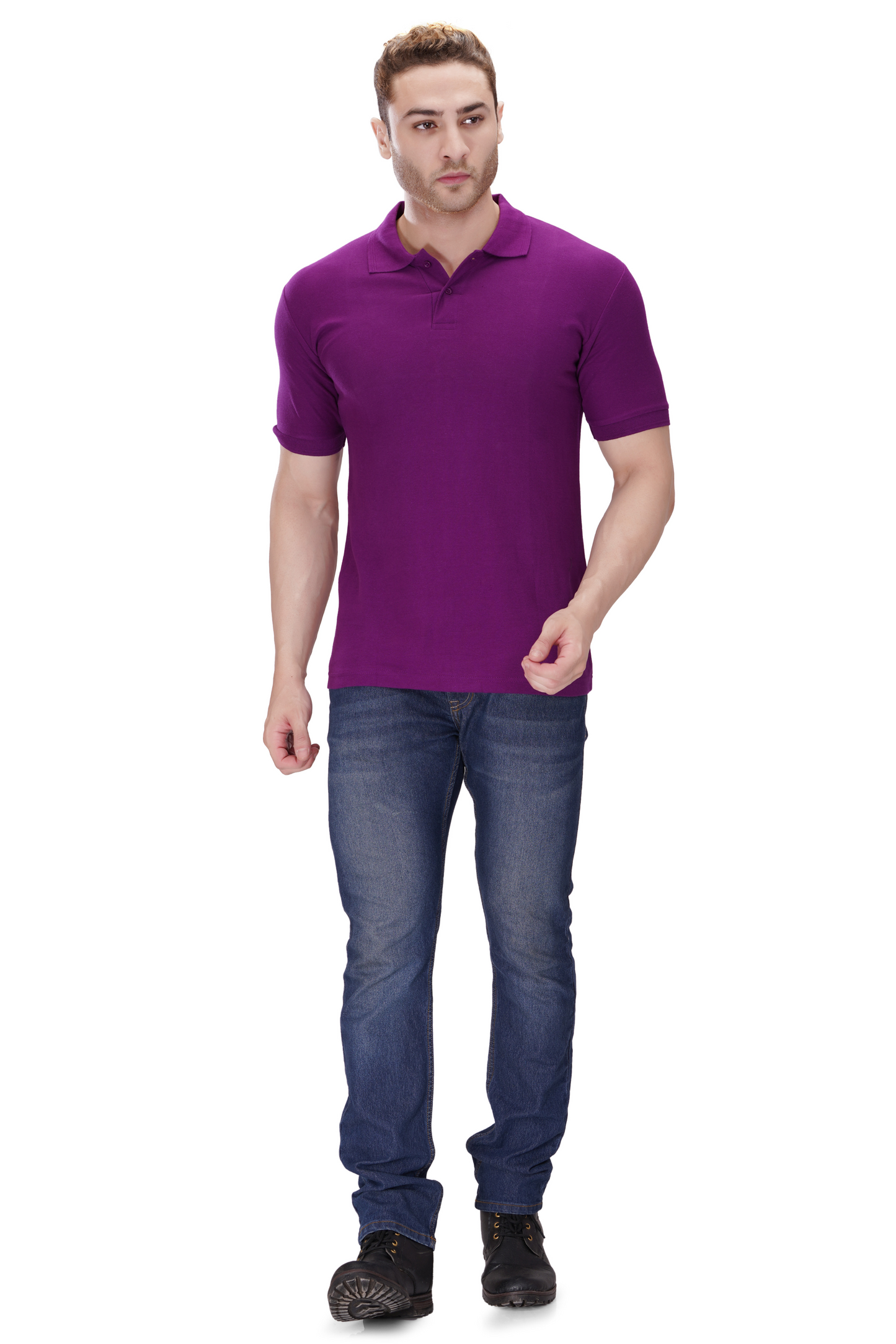 100% Cotton Men’s Half Sleeve Polo Neck T-Shirt - Purple