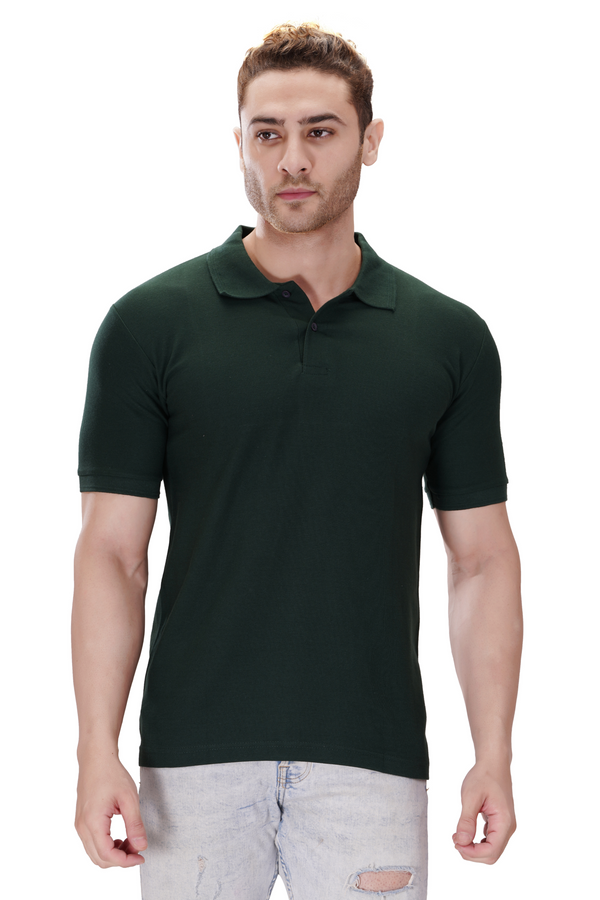100% Cotton Men’s Half Sleeve Polo Neck T-Shirt - Bottel Green
