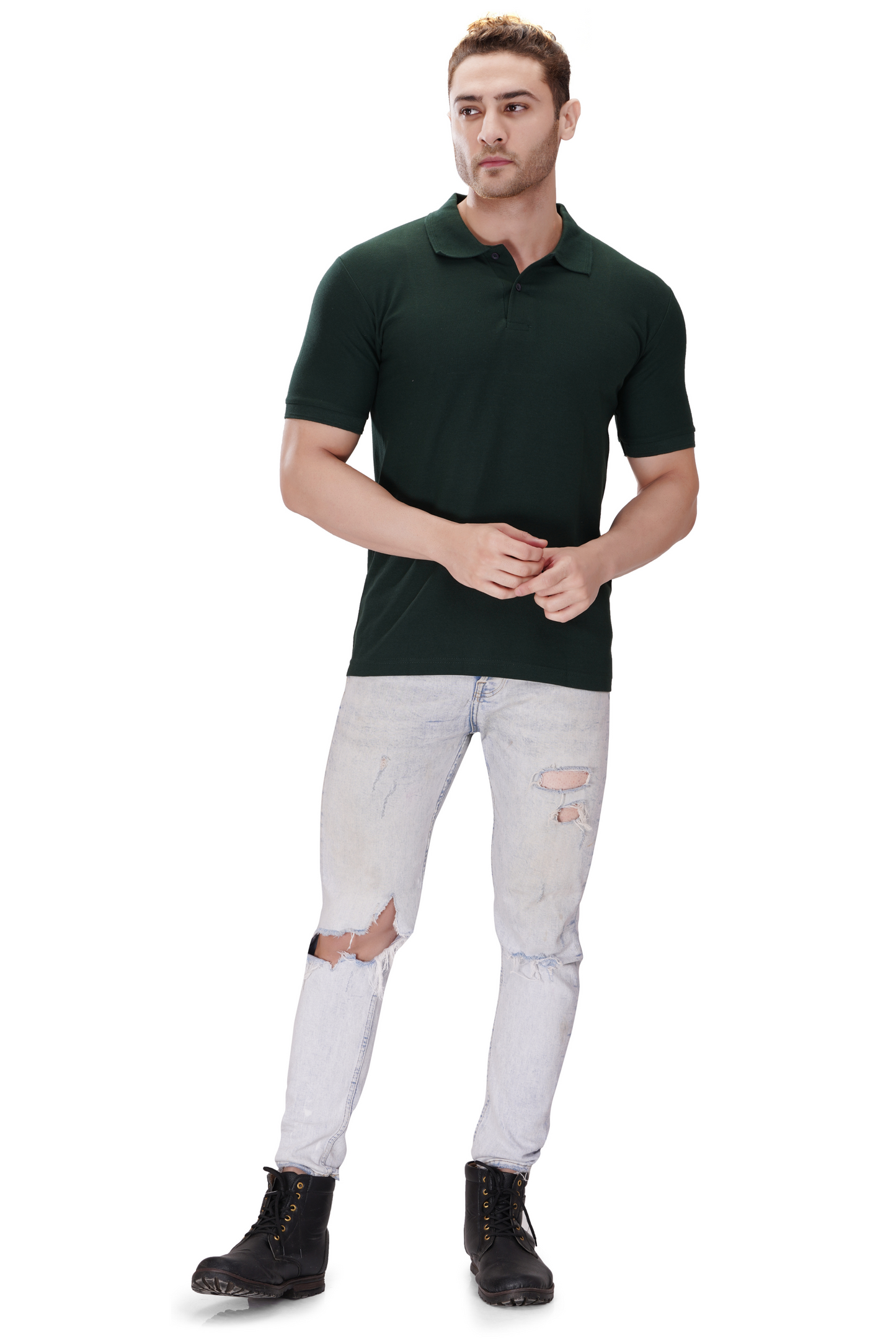 100% Cotton Men’s Half Sleeve Polo Neck T-Shirt - Bottel Green