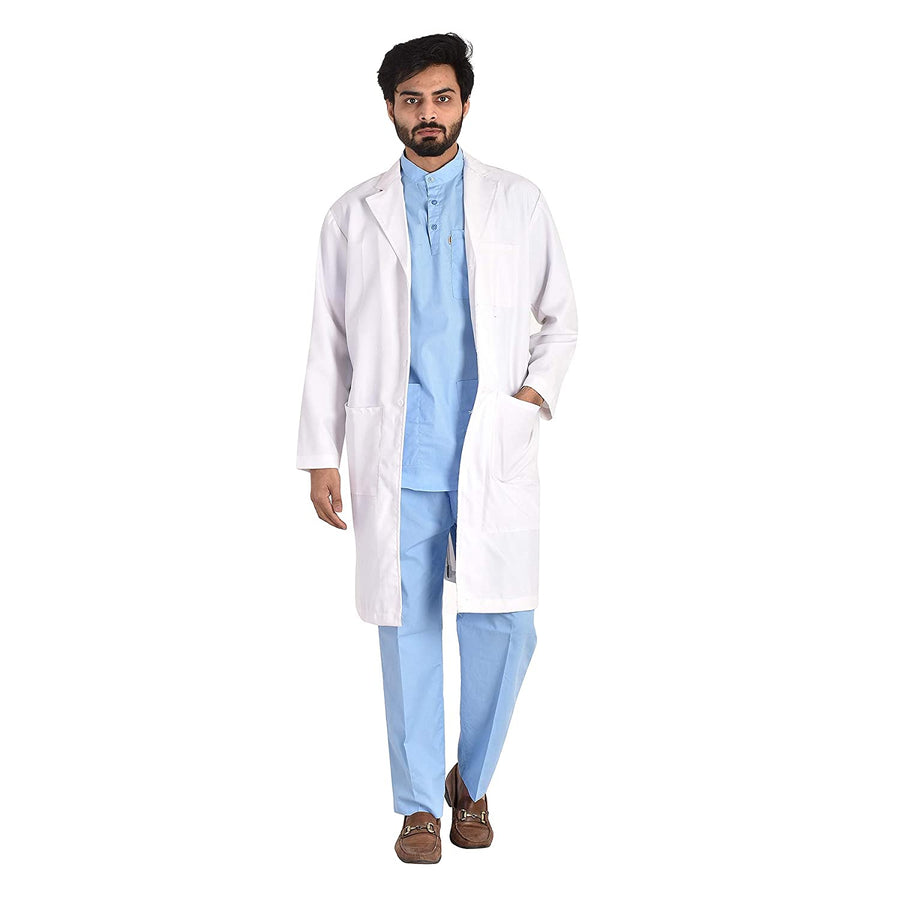 Cotton Unisex Apron Lab Coat - Knee Length - Full Sleeves - White - Right Sleeve