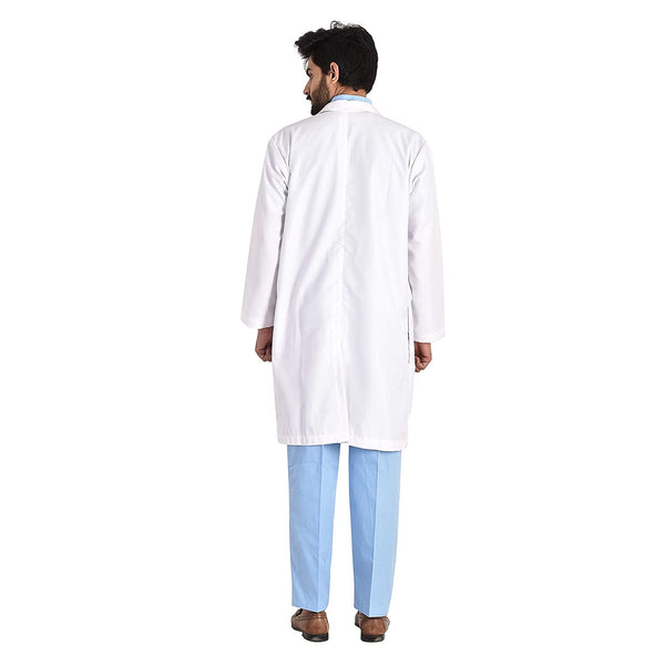 Cotton Unisex Apron Lab Coat - Knee Length - Full Sleeves - White