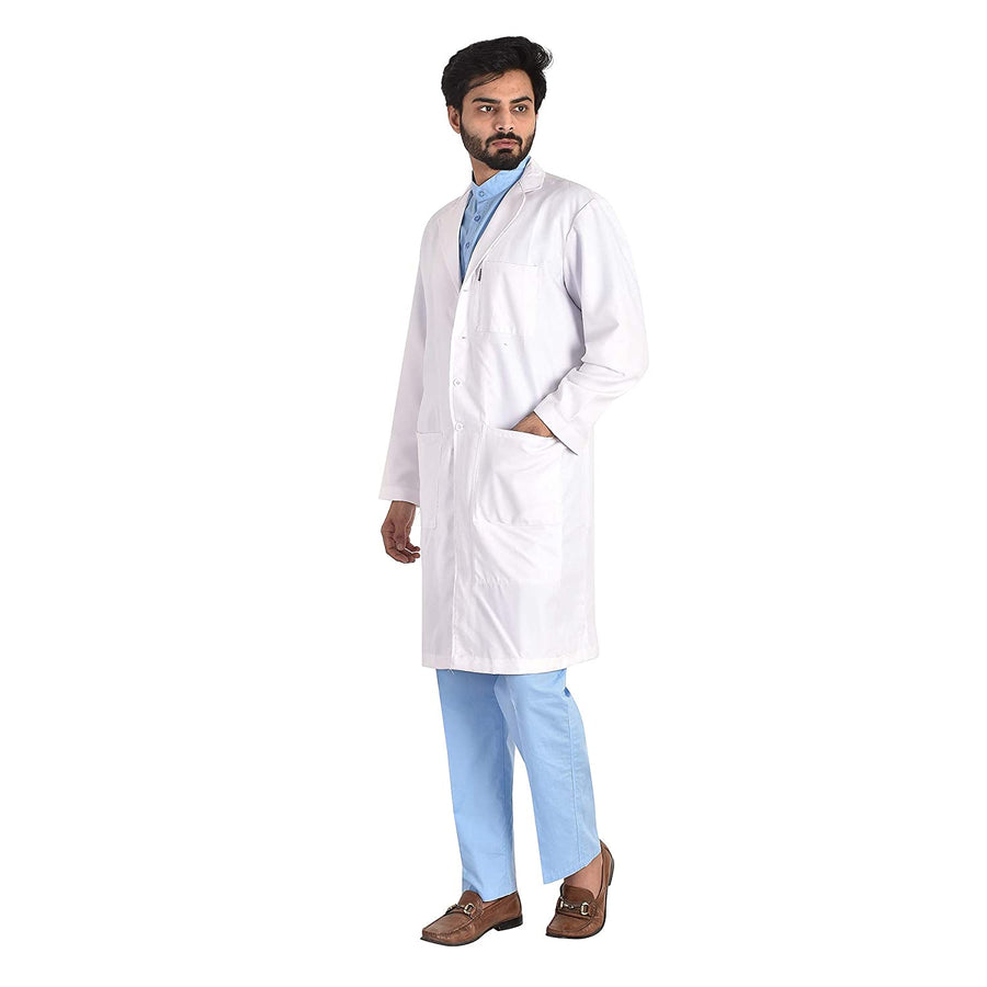 Cotton Unisex Apron Lab Coat - Knee Length - Full Sleeves - White - Left Sleeve