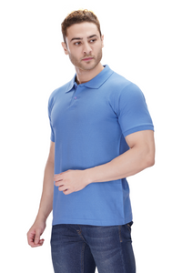 100% Cotton Men’s Half Sleeve Polo Neck T-Shirt - Sky Blue