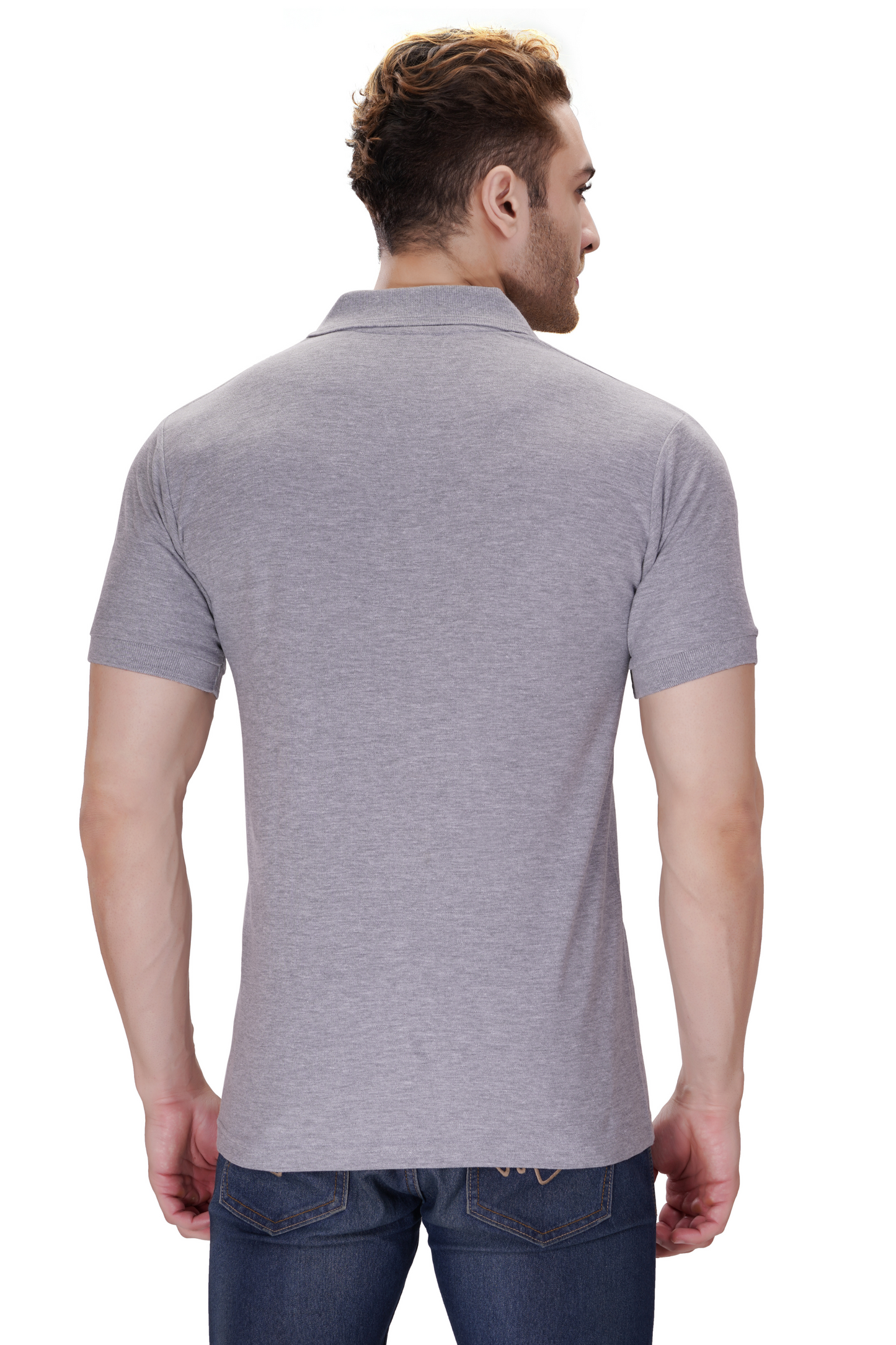 100% Cotton Men’s Half Sleeve Polo Neck T-Shirt - Grey Melange