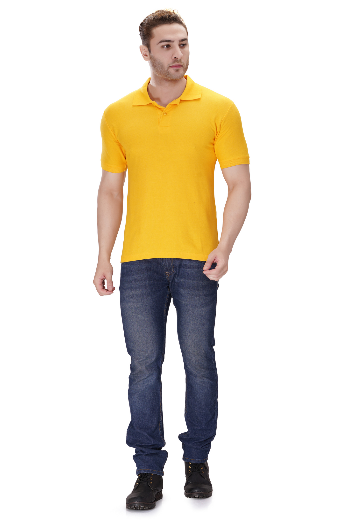 100% Cotton Men’s Half Sleeve Polo Neck T-Shirt - Yellow