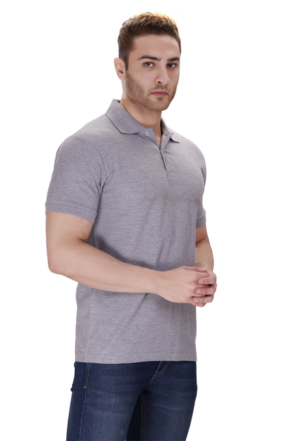 100% Cotton Men’s Half Sleeve Polo Neck T-Shirt - Grey Melange