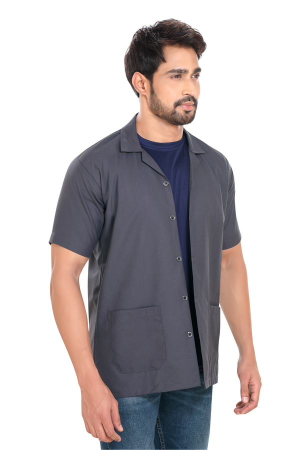 Cotton Unisex Apron Lab Coat - Regular Length - Half Sleeves - Grey