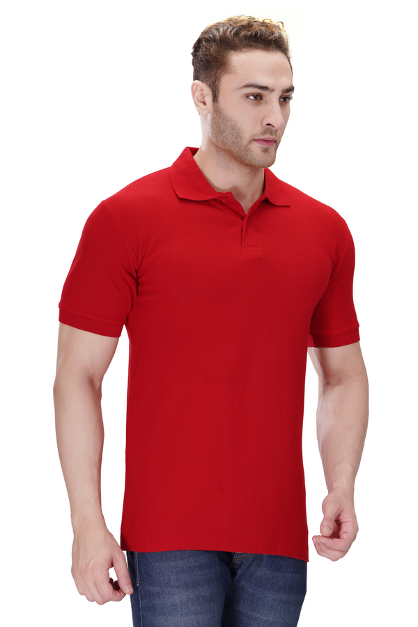100% Cotton Men’s Half Sleeve Polo Neck T-Shirt - Red