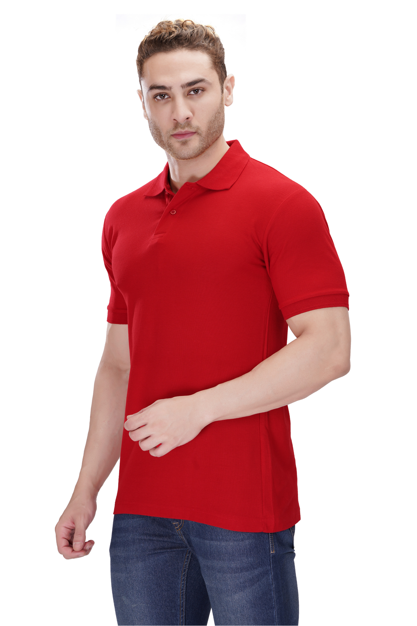 100% Cotton Men’s Half Sleeve Polo Neck T-Shirt - Red