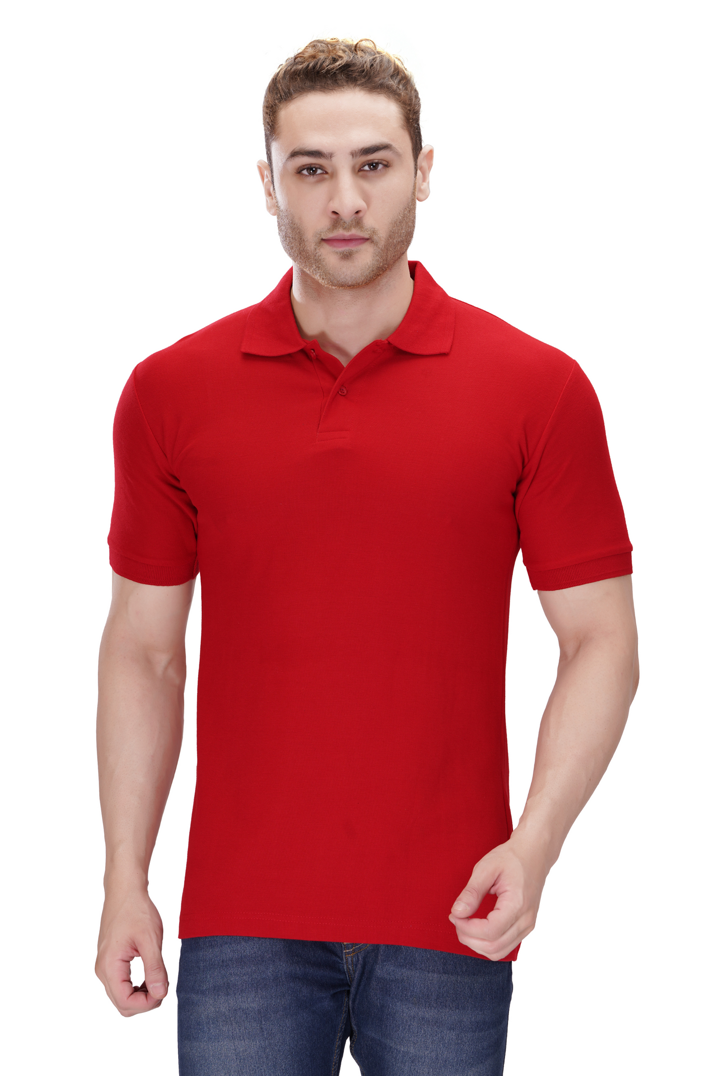 100% Cotton Men’s Half Sleeve Polo Neck T-Shirt - Red