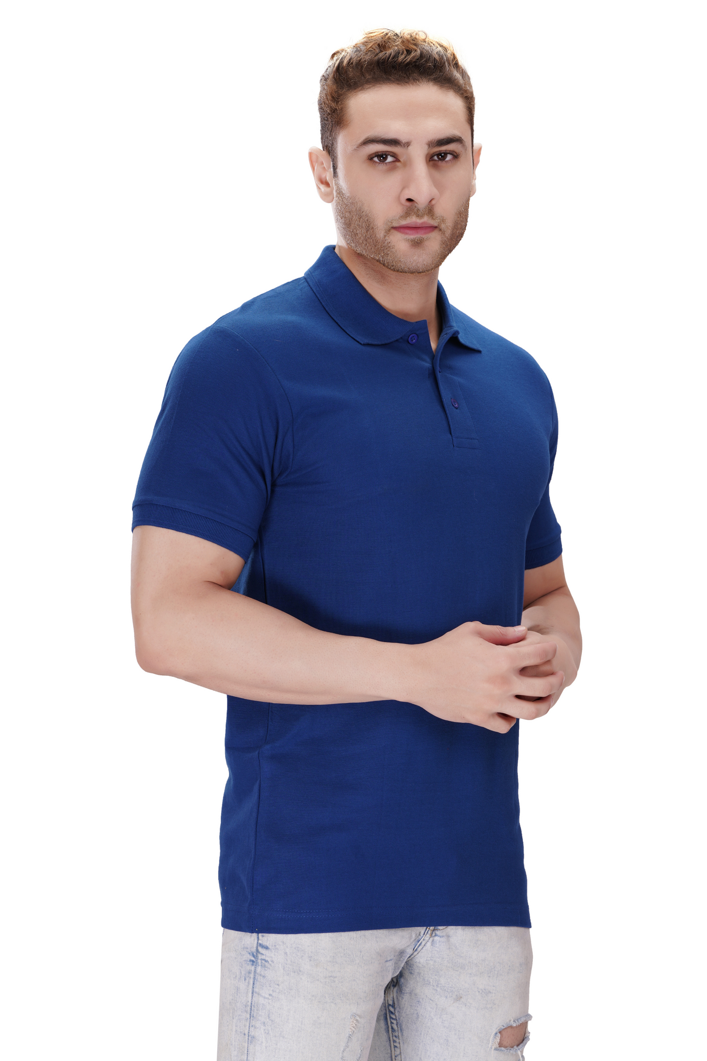100% Cotton Men’s Half Sleeve Polo Neck T-Shirt - Royal Blue