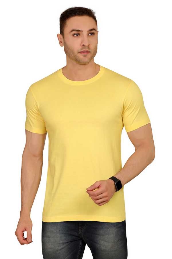 100% Cotton Men’s Half Sleeve T-Shirt - Pale Yellow