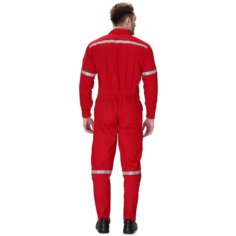 100% Cotton Hi-Visibility Industrial Coverall Boiler Suit with Grey Reflective Tape overcoat - Red - Right Sleeve