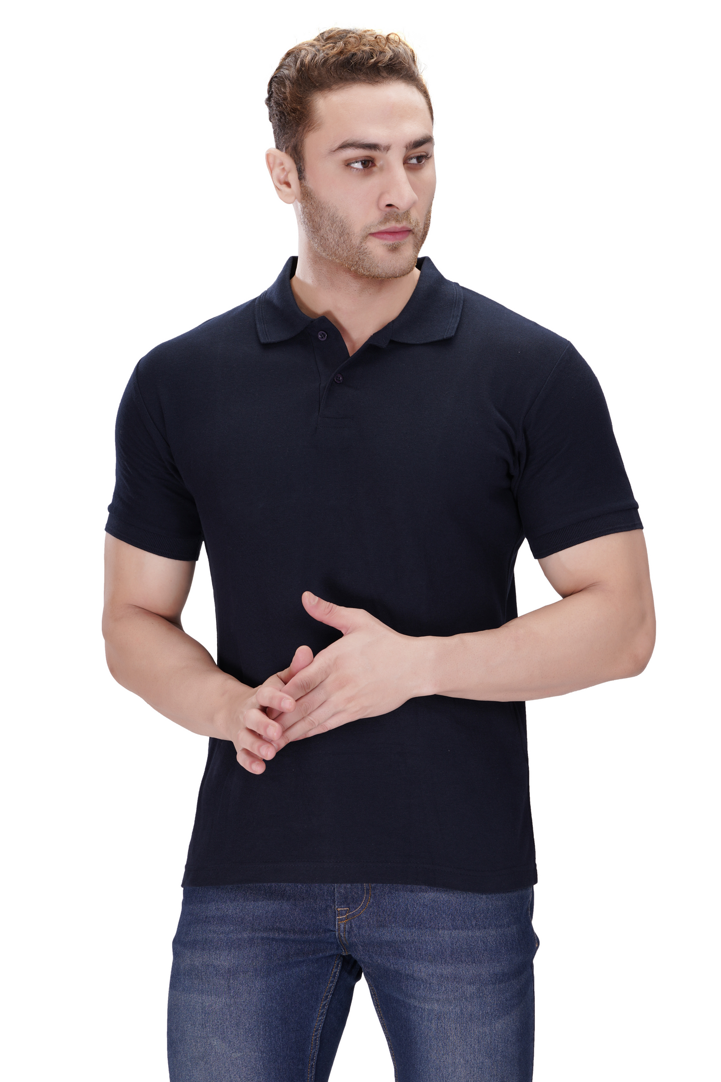 100% Cotton Men’s Half Sleeve Polo Neck T-Shirt - Navy Blue