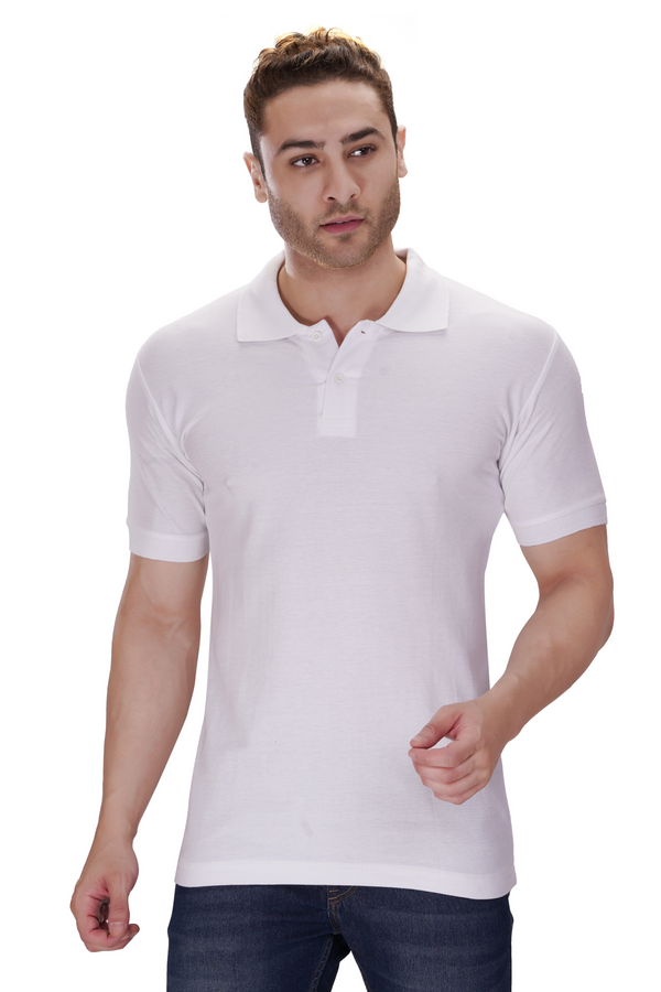 100% Cotton Men’s Half Sleeve Polo Neck T-Shirt - White