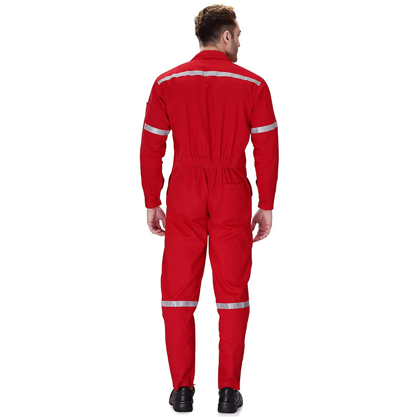 100% Cotton Hi-Visibility Industrial Coverall Boiler Suit with Grey Reflective Tape overcoat - Red