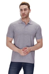 100% Cotton Men’s Half Sleeve Polo Neck T-Shirt - Grey Melange