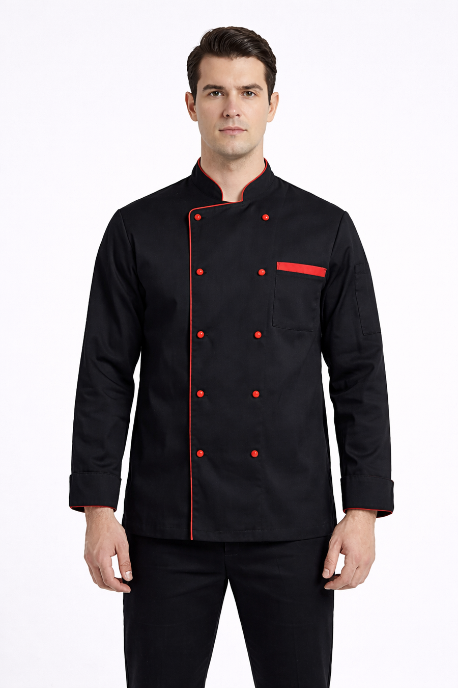 Chef Coat - Black (Red) - Front