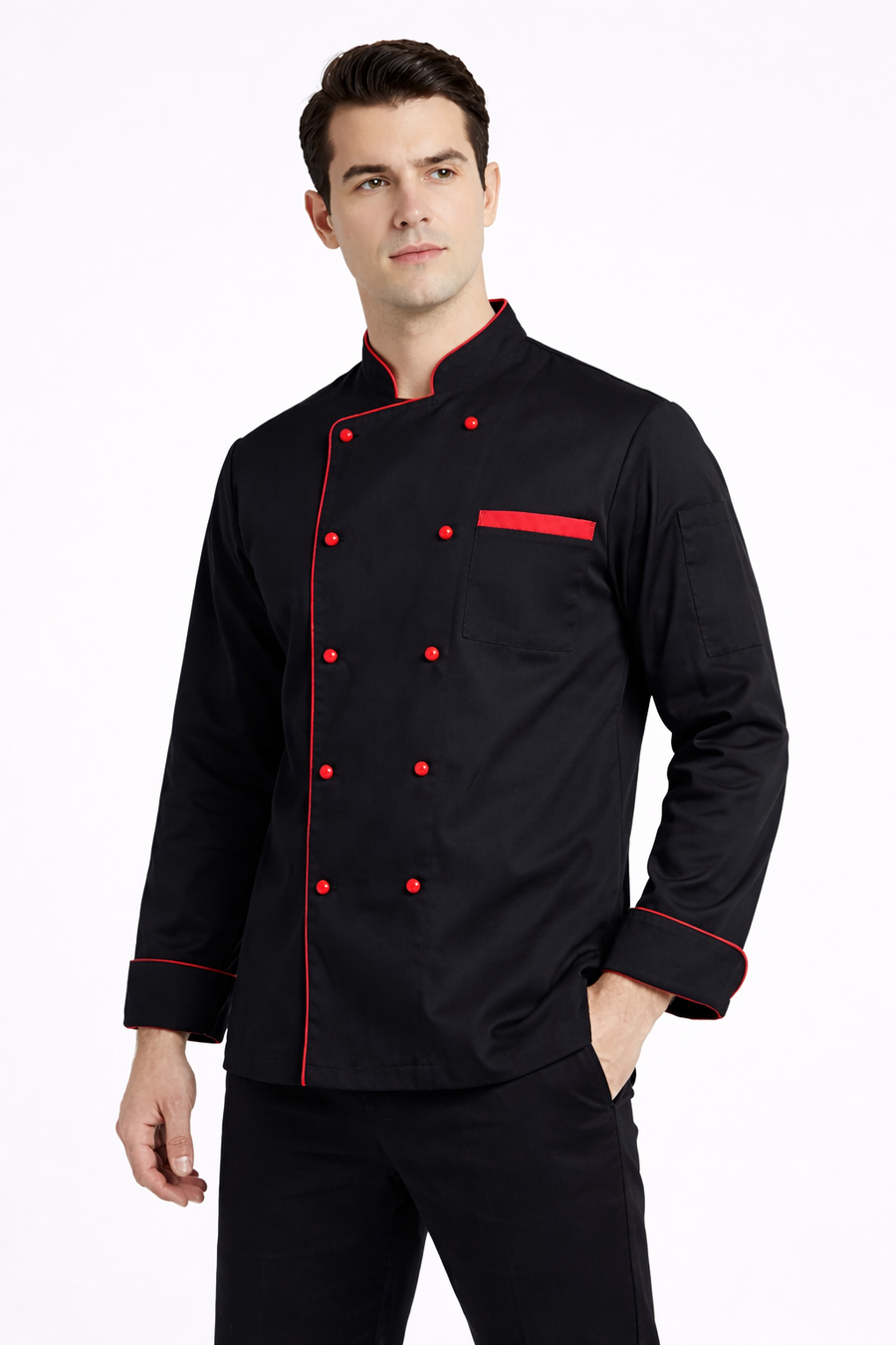Chef Coat - Black (Red) - Right Sleeve