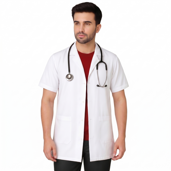 Cotton Unisex Lab Coat Apron – Half Sleeves, Regular Length - White