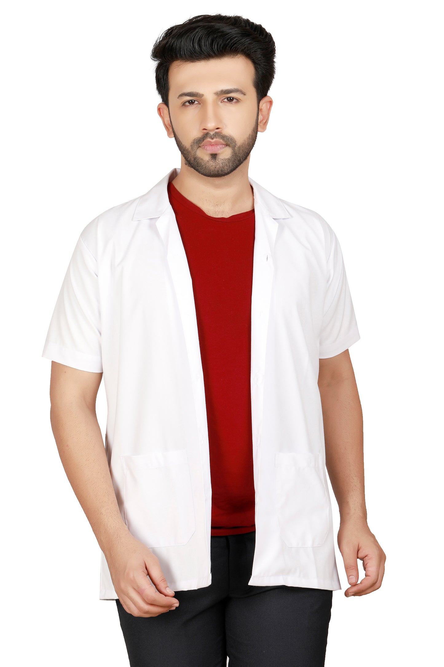 Cotton Unisex Apron Lab Coat - Regular Length - Half Sleeves - White