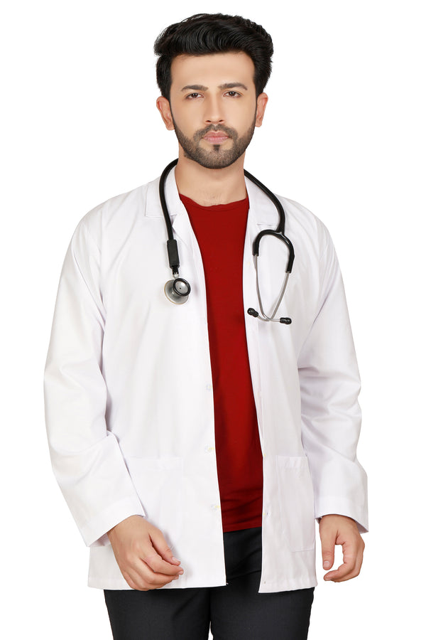 Cotton Unisex Apron Lab Coat - Regular Length - Full Sleeves - White