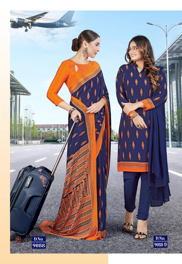 Suit & Saree - Ganvesh Plus - Blue & Orange (9088)