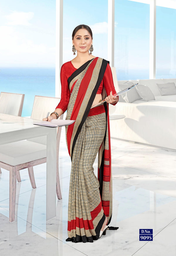Saree - Ganvesh Plus - Beige & Red (9095)