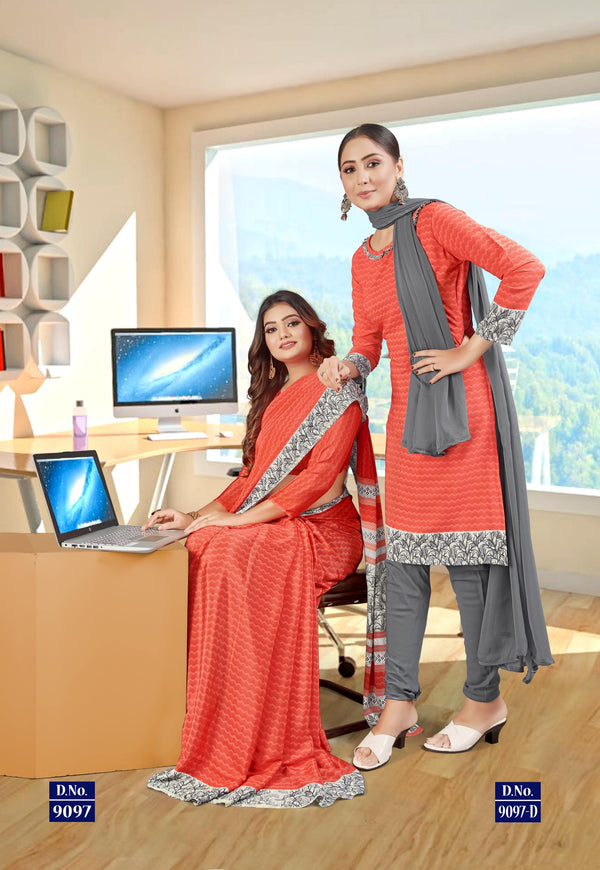 Suit & Saree - Ganvesh Plus - Orange & Grey (9097)