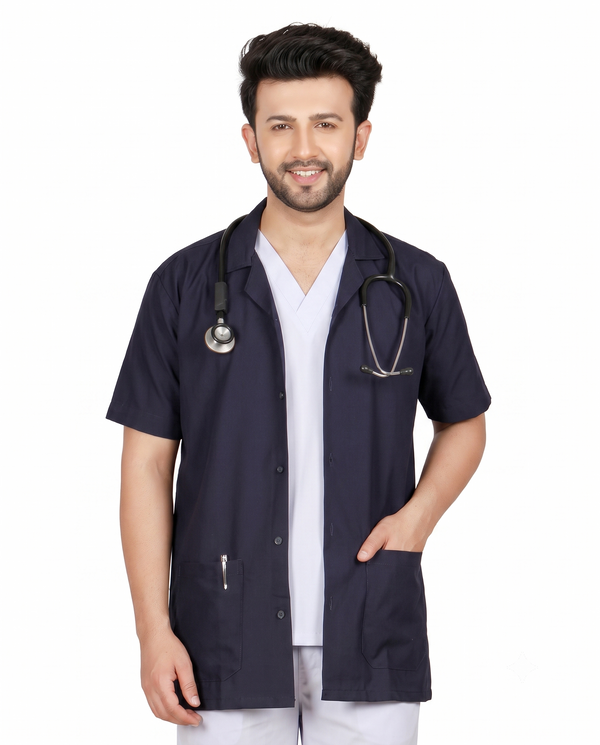 Apron Lab Coat – Unisex Regular Length, Half Sleeves – Navy Blue