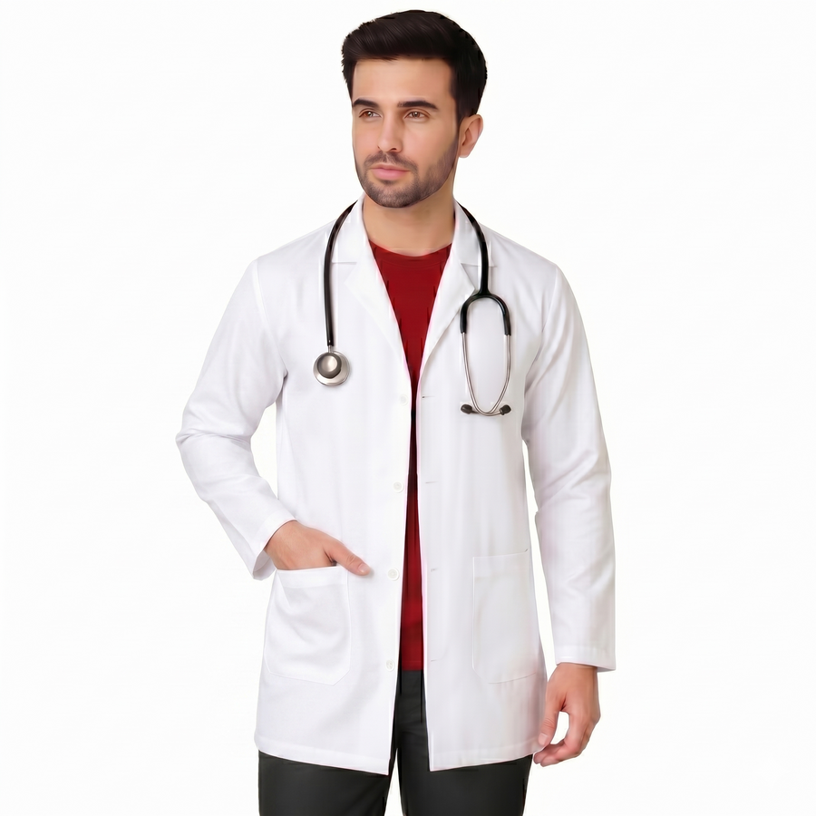 Cotton Unisex Apron Lab Coat - Regular Length - Full Sleeves - White - Left Sleeve