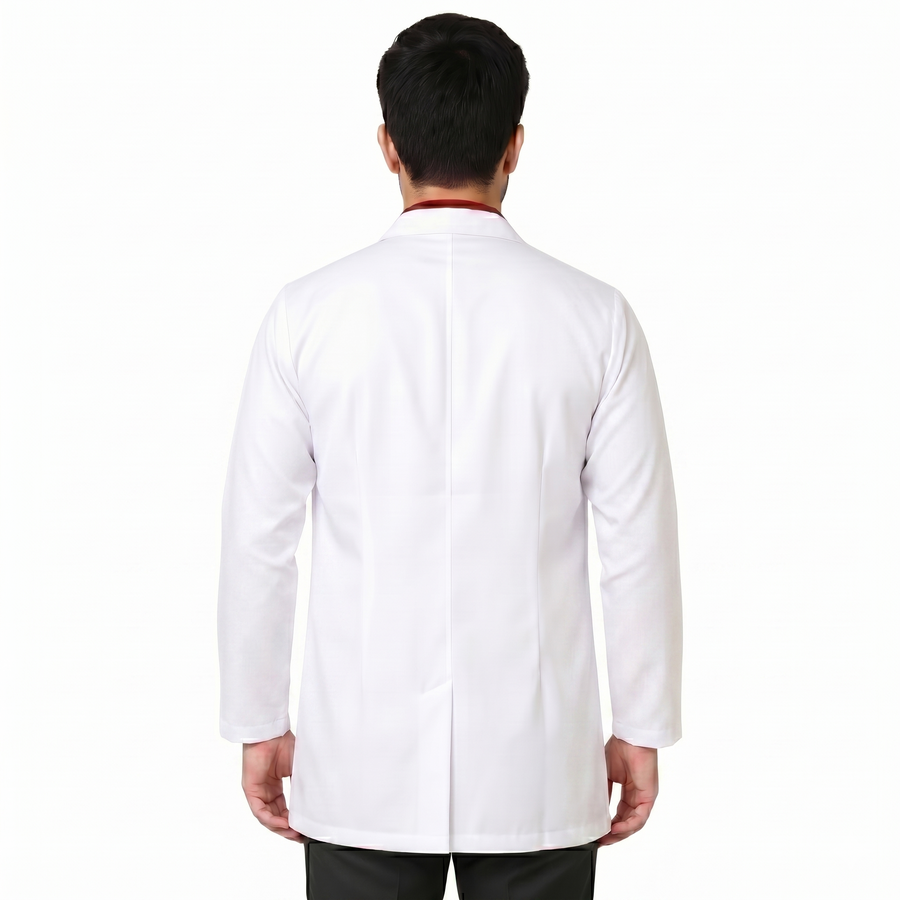 Cotton Unisex Apron Lab Coat - Regular Length - Full Sleeves - White - Right Sleeve