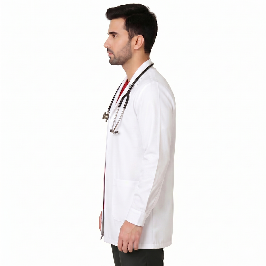 Apron Lab Coat - Unisex Regular Length Full Sleeves - White - Left Sleeve