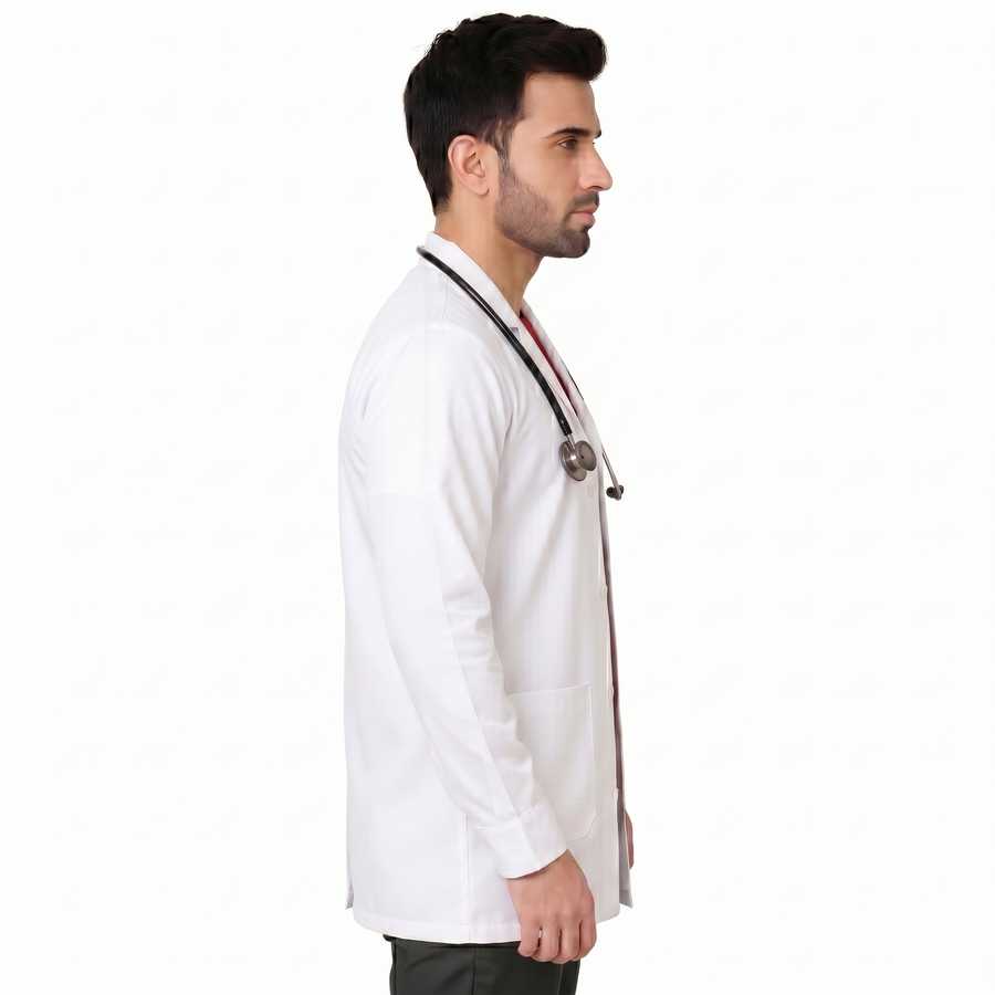 Apron Lab Coat - Unisex Regular Length Full Sleeves - White - Right Sleeve