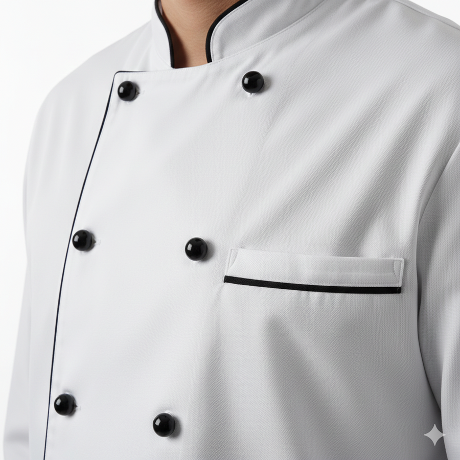 Chef Coat – White & Black - Right Sleeve