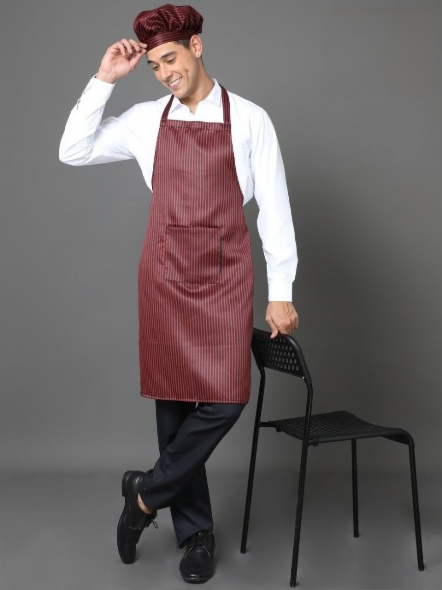Kitchen Apron Full - Maroon Black Stripes - Front