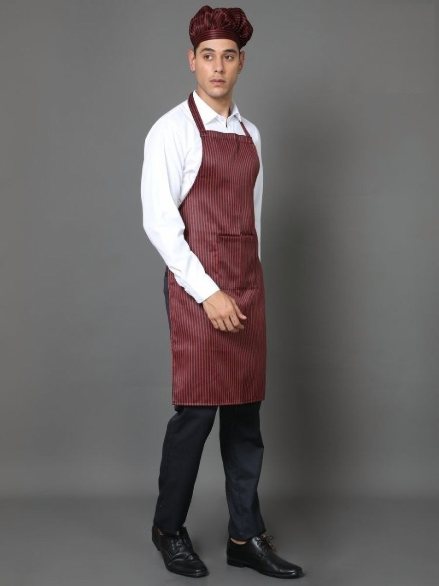 Kitchen Apron Full - Maroon Black Stripes - Right Sleeve