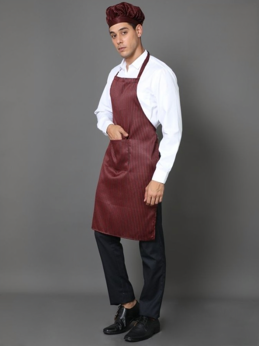 Kitchen Apron Full - Maroon Black Stripes - Left Sleeve
