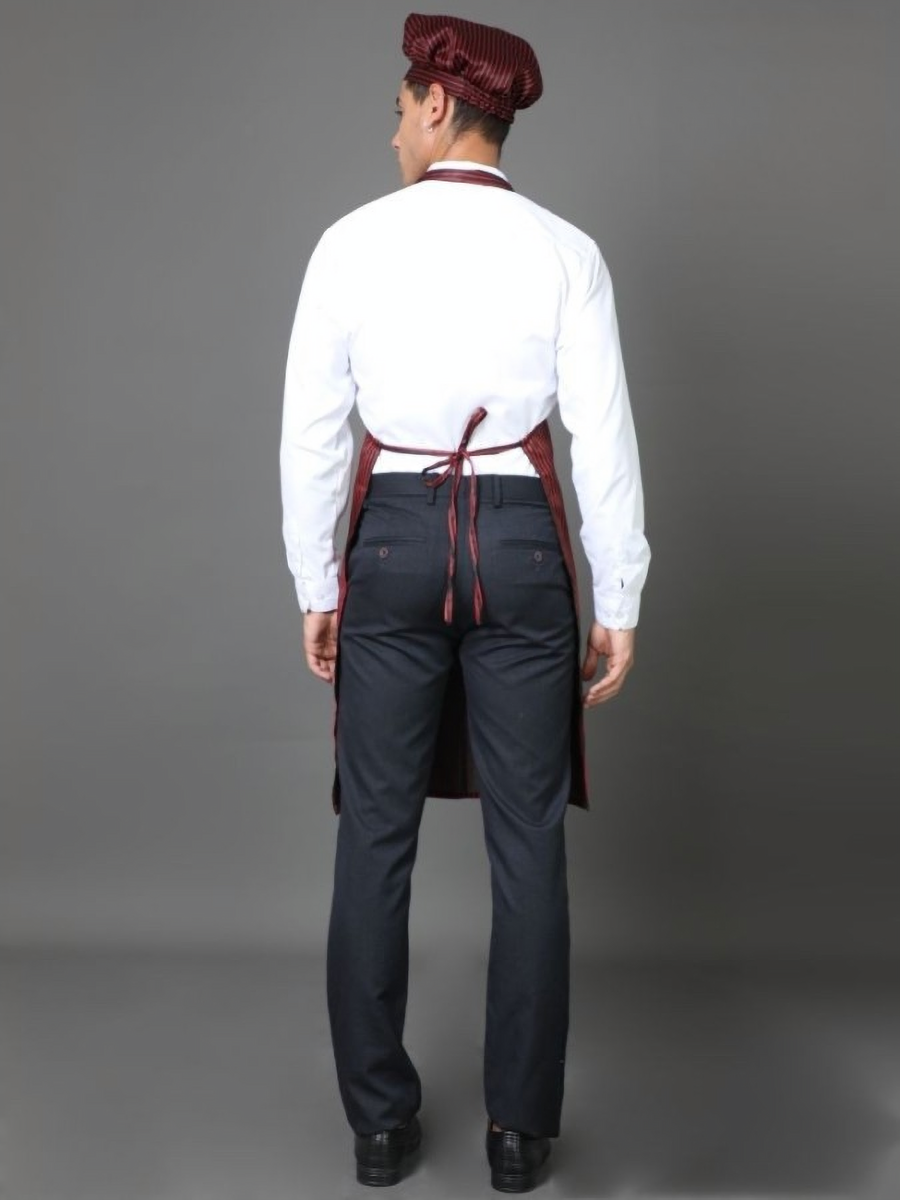 Kitchen Apron Full - Maroon Black Stripes - Back