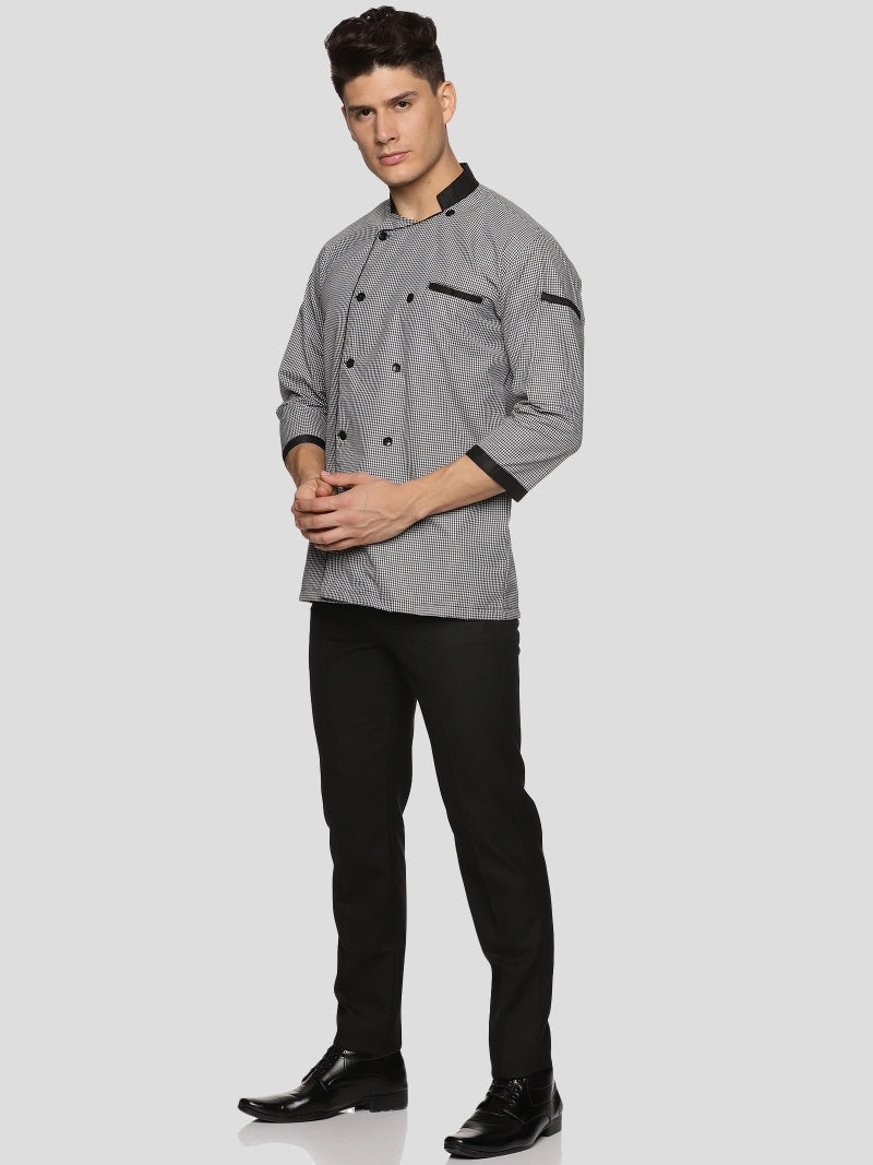 Chef Coat - Black & White Micro Checks - Right Sleeve