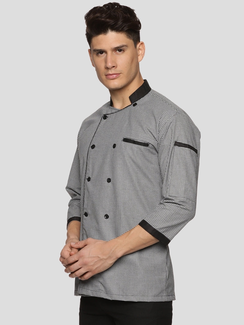 Chef Coat - Black & White Micro Checks - Left Sleeve